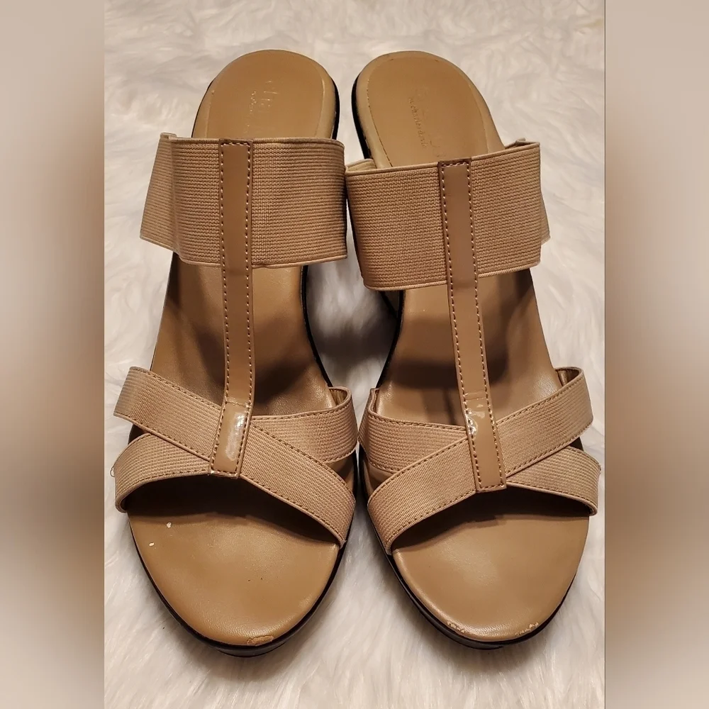 Charles By Charles David Camel Platform Wedge Open Toe Slip On Sandals Size 10